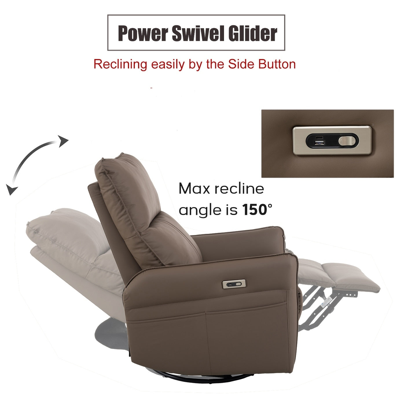 270° Power Swivel Rocker Recliner Chair, Electric Glider Reclining Sofa with USB Ports