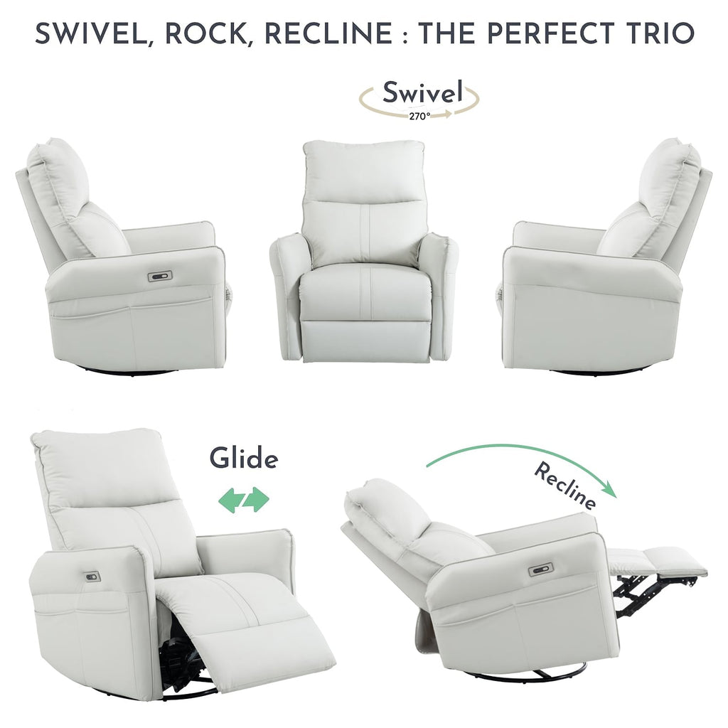 270° Power Swivel Rocker Recliner Chair, Electric Glider Reclining Sofa with USB Ports
