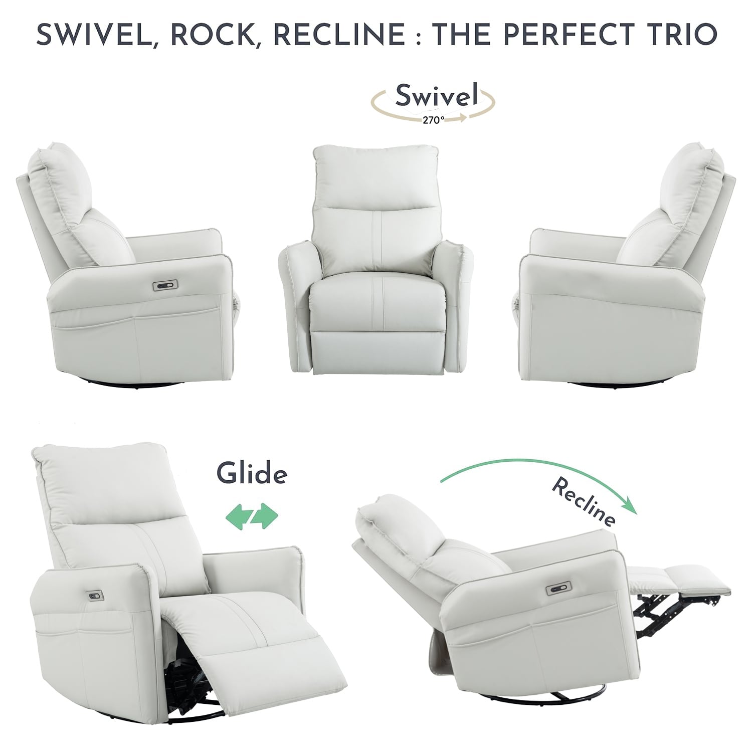 270° Power Swivel Rocker Recliner Chair, Electric Glider Reclining Sofa with USB Ports