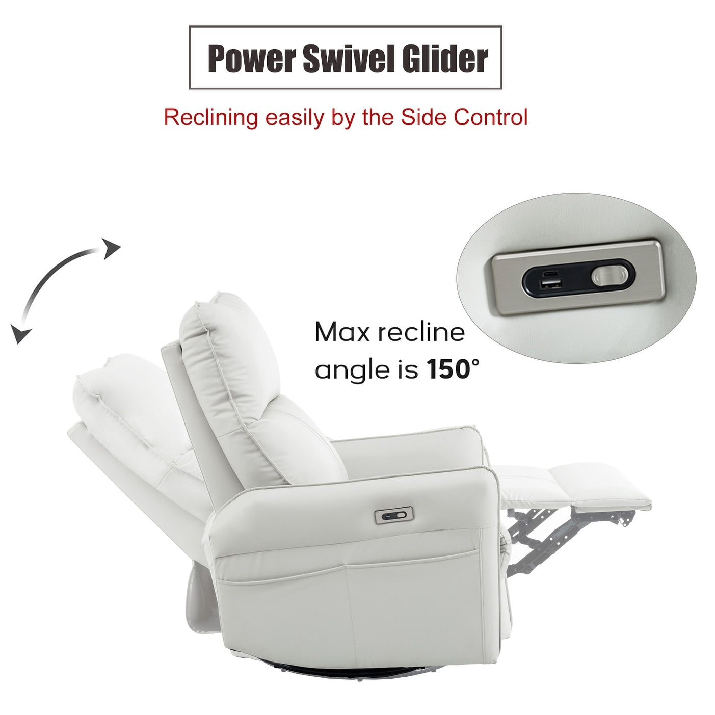270° Power Swivel Rocker Recliner Chair, Electric Glider Reclining Sofa with USB Ports