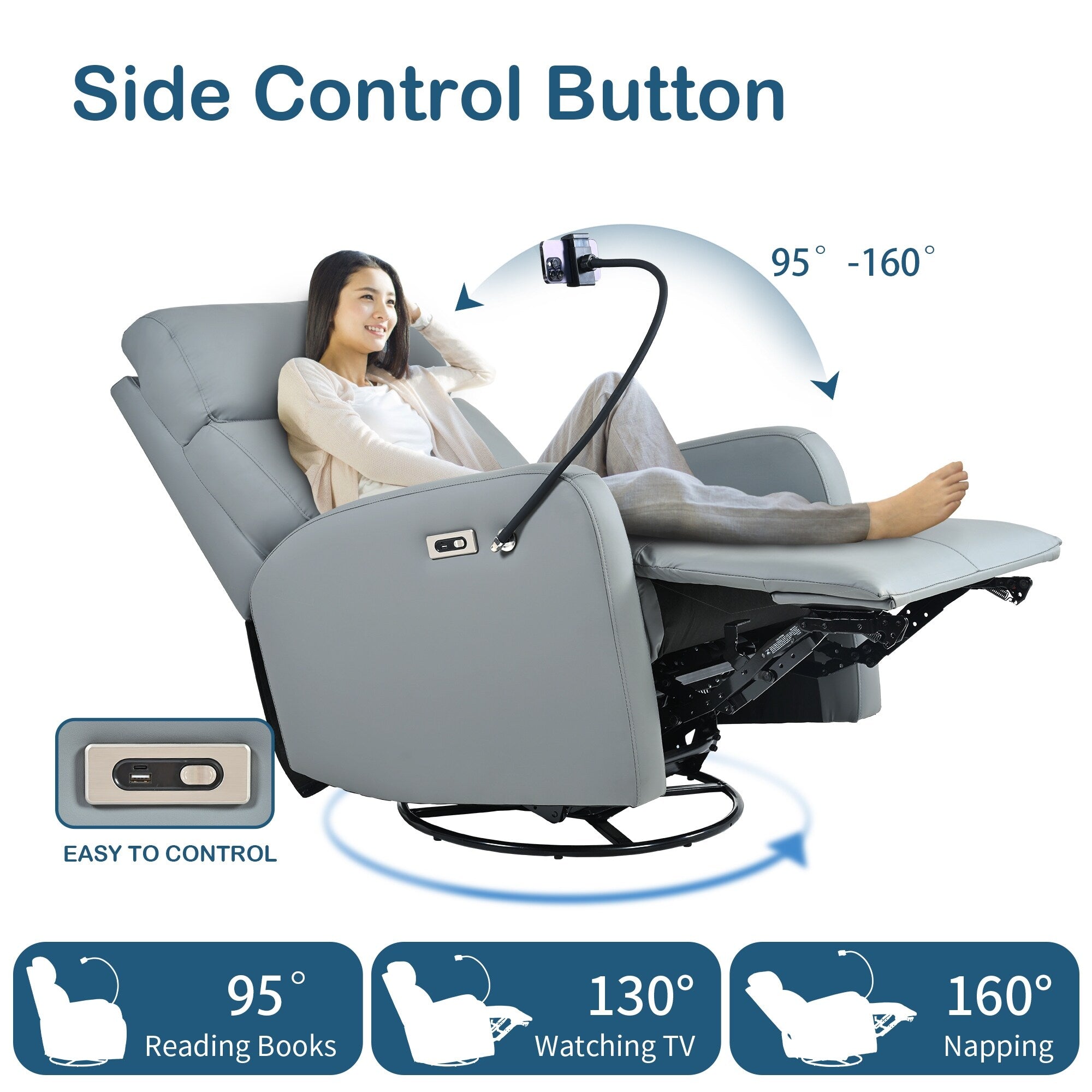 270° Power Swivel Rocker Recliner Chair