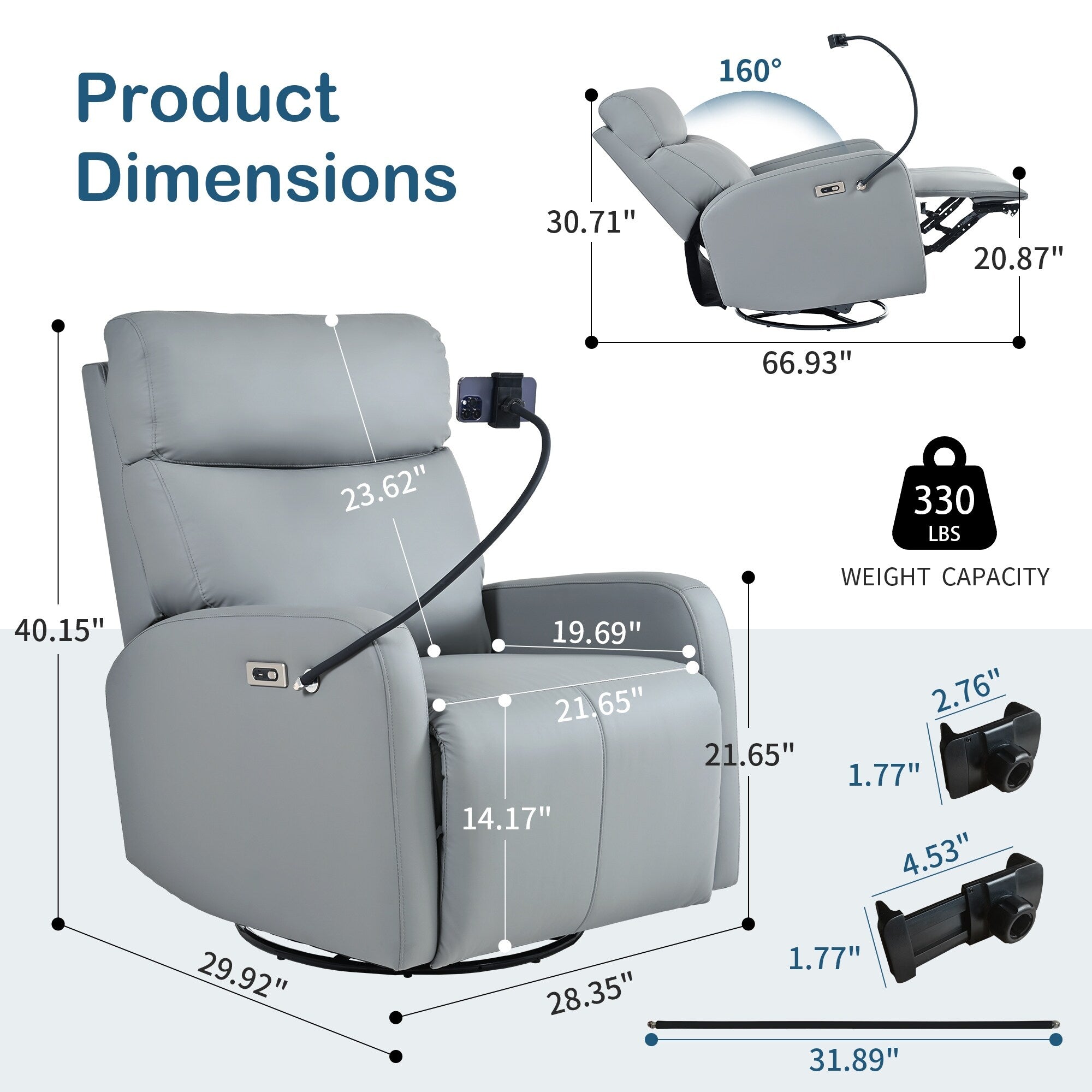 270° Power Swivel Rocker Recliner Chair