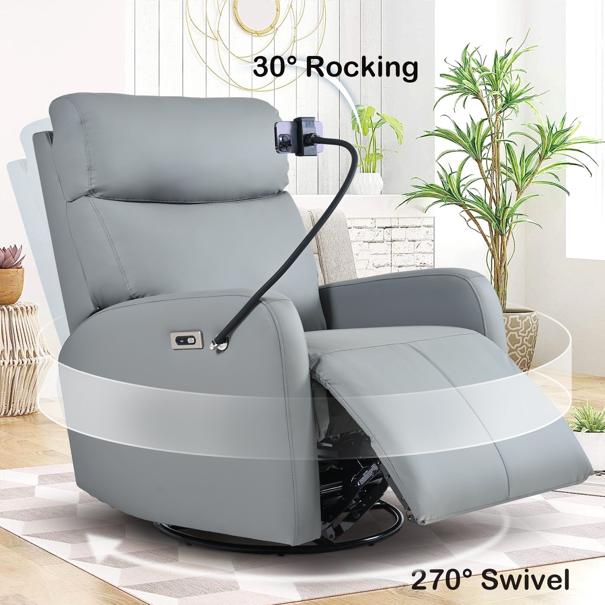 270° Power Swivel Rocker Recliner Chair