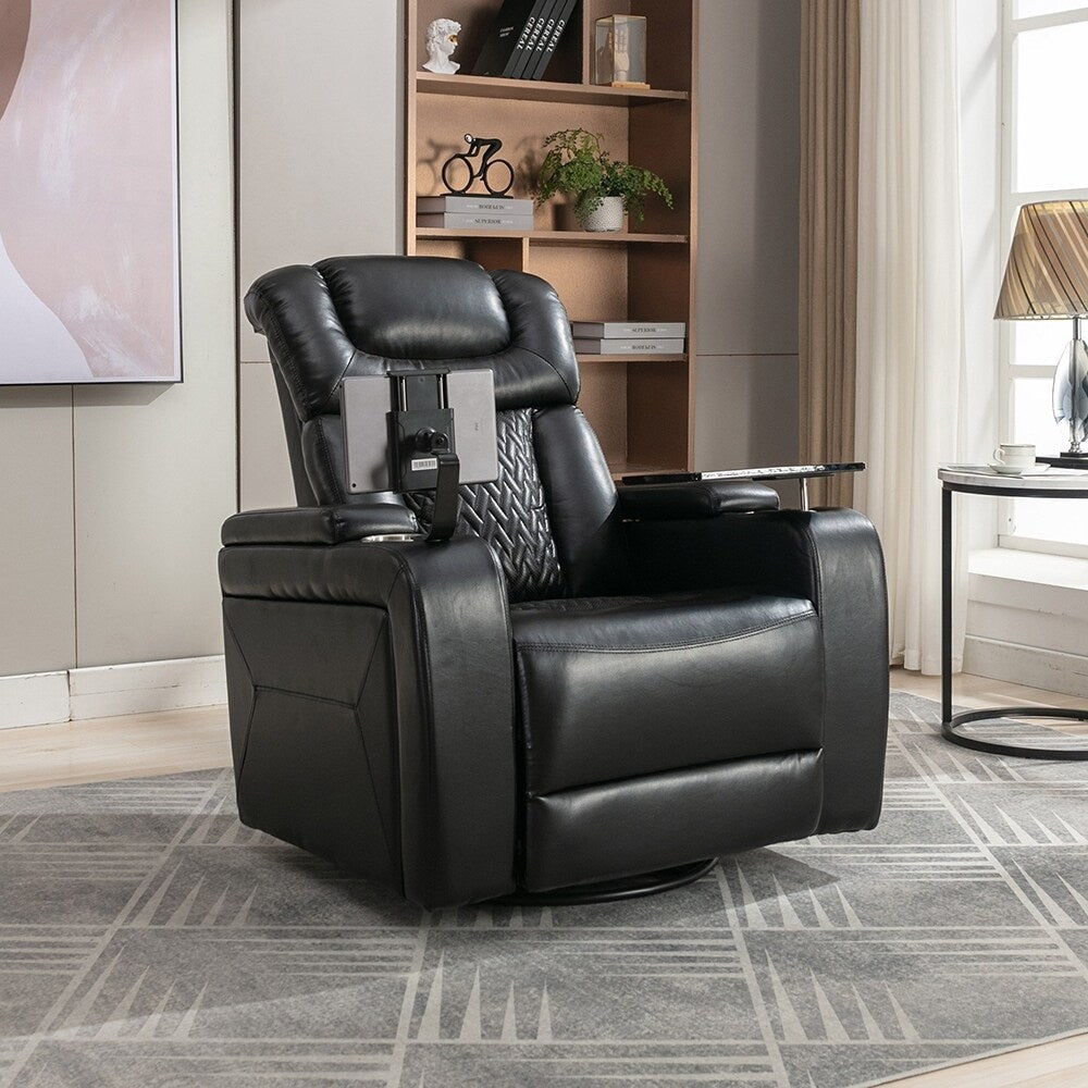 270° Swivel Power Recliner, Media Chair with Multi-Tray and Storage