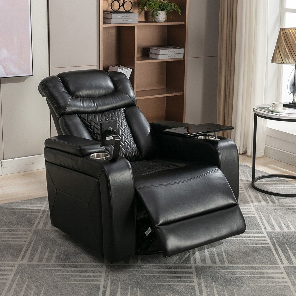 270° Swivel Power Recliner, Media Chair with Multi-Tray and Storage