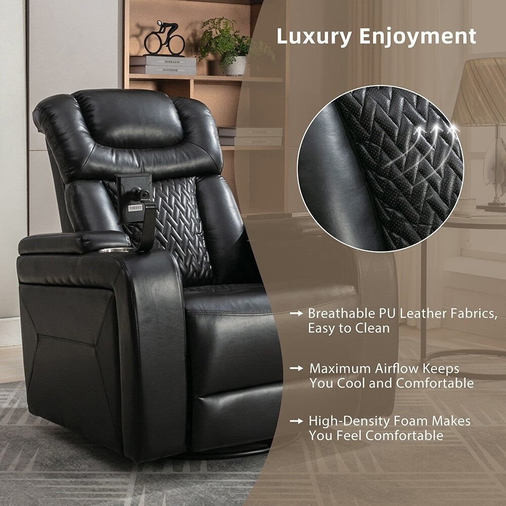 270° Swivel Power Recliner, Media Chair with Multi-Tray and Storage