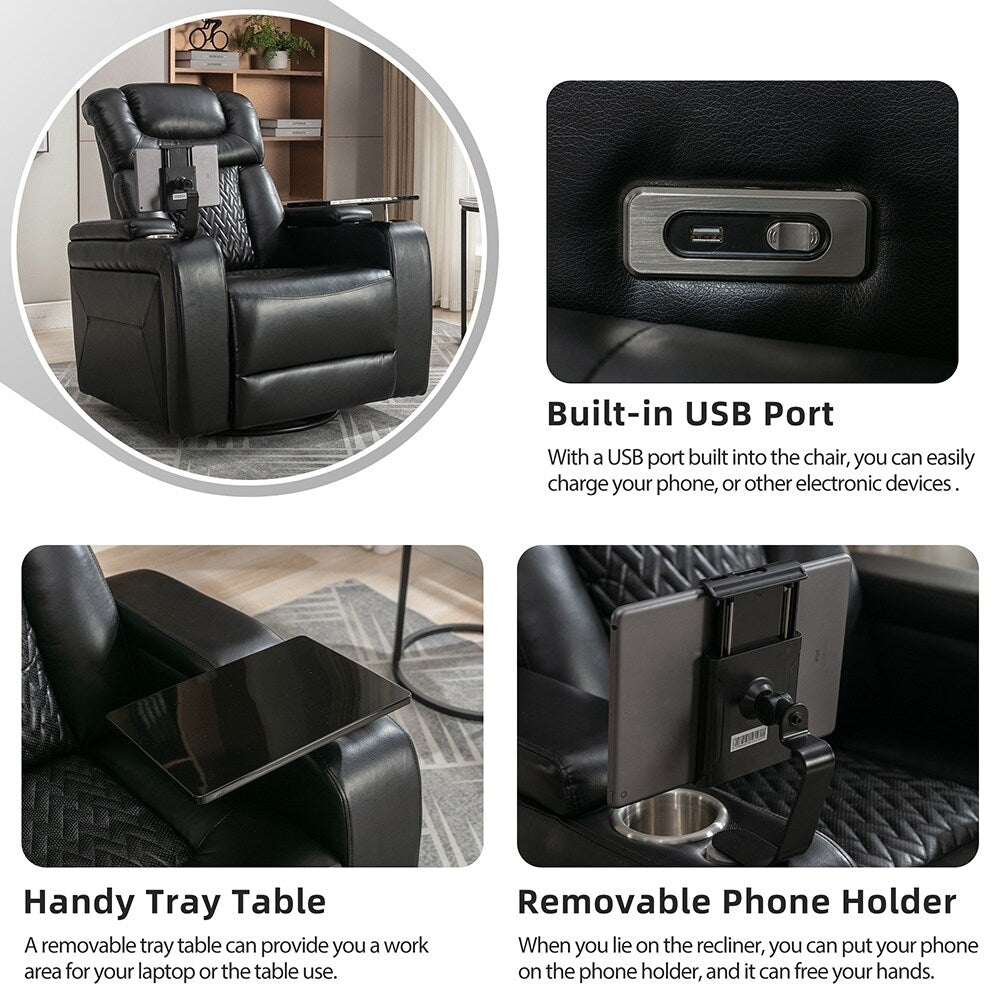 270° Swivel Power Recliner, Media Chair with Multi-Tray and Storage