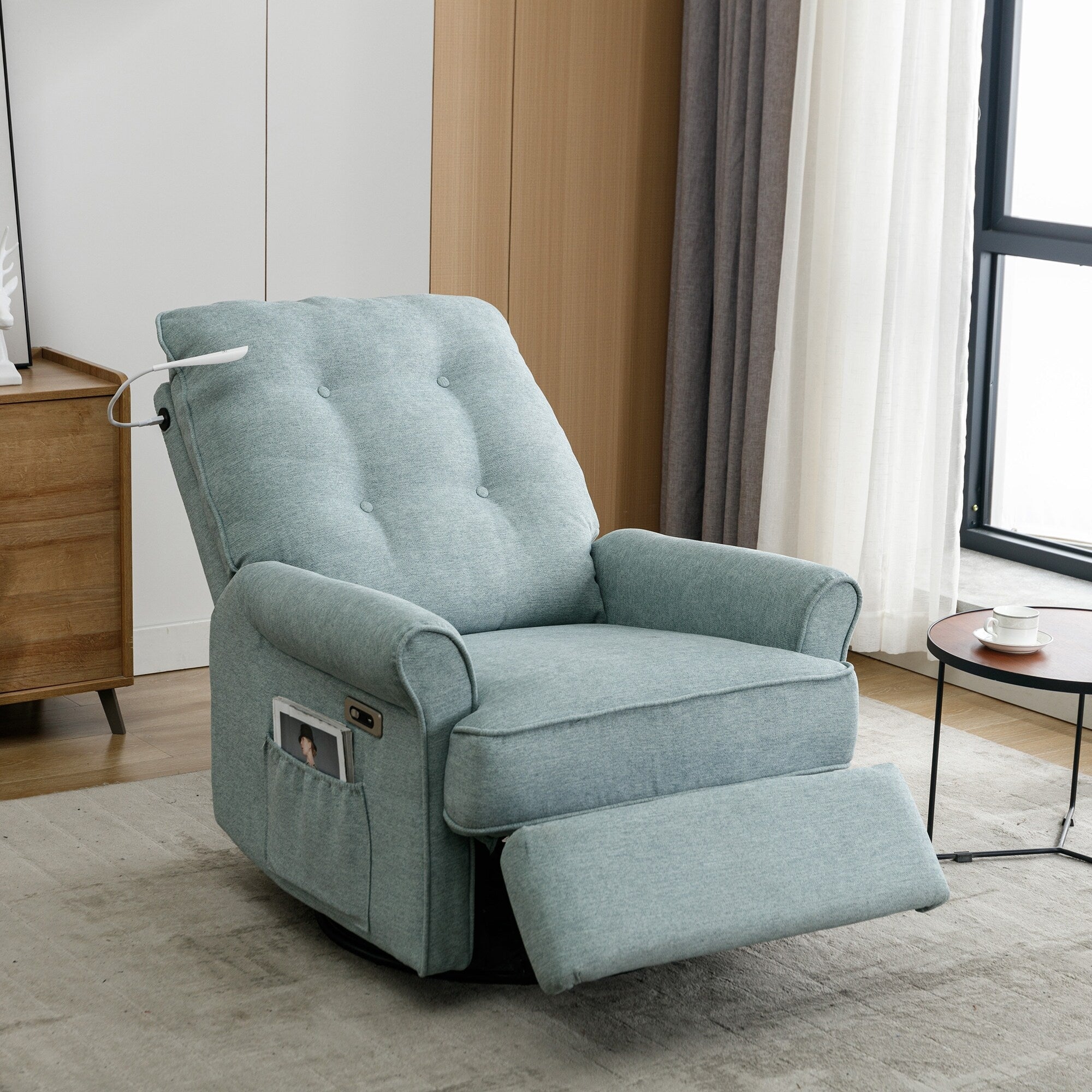 270° Swivel Recliner with USB Ports, Touch Lamp, Side Pocket Storage, and Rocking Base