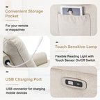 270° Swivel Recliner with USB Ports, Touch Lamp, Side Pocket Storage, and Rocking Base