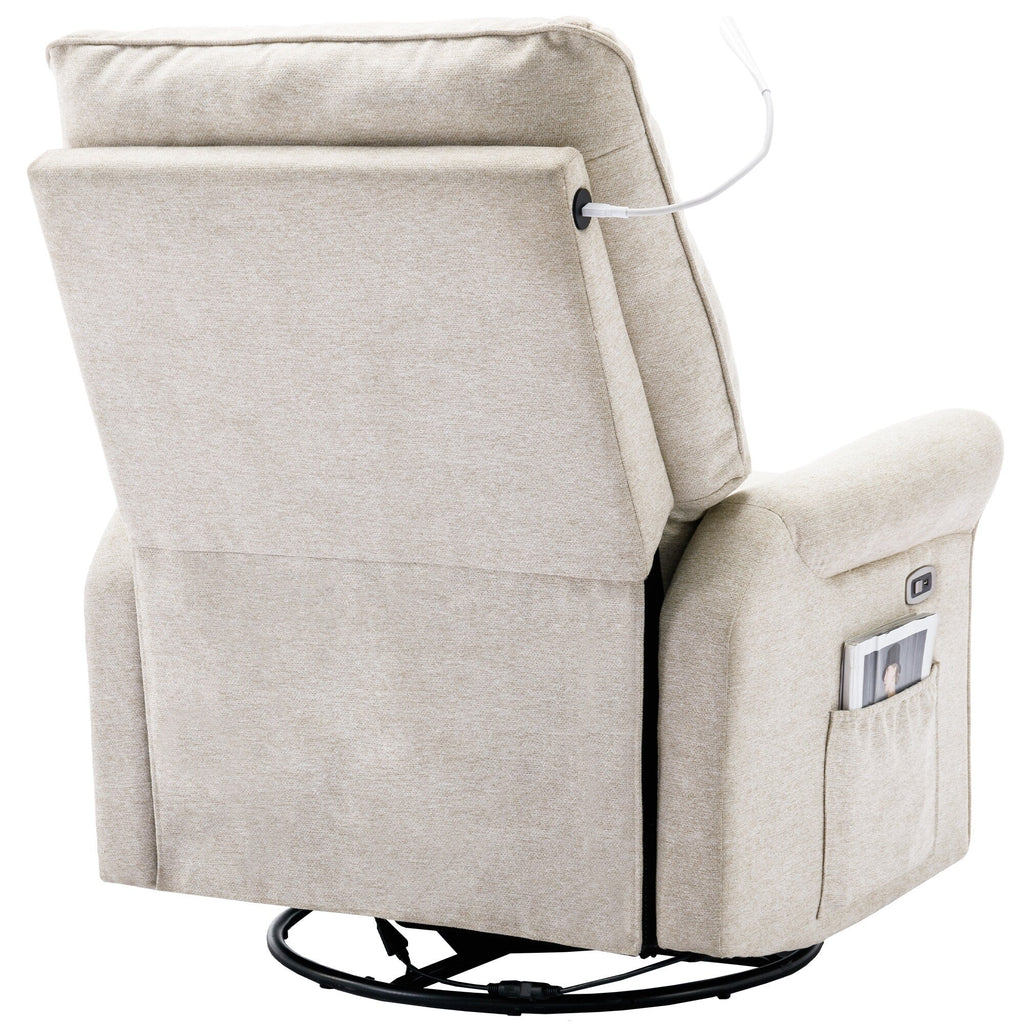 270° Swivel Recliner with USB Ports, Touch Lamp, Side Pocket Storage, and Rocking Base