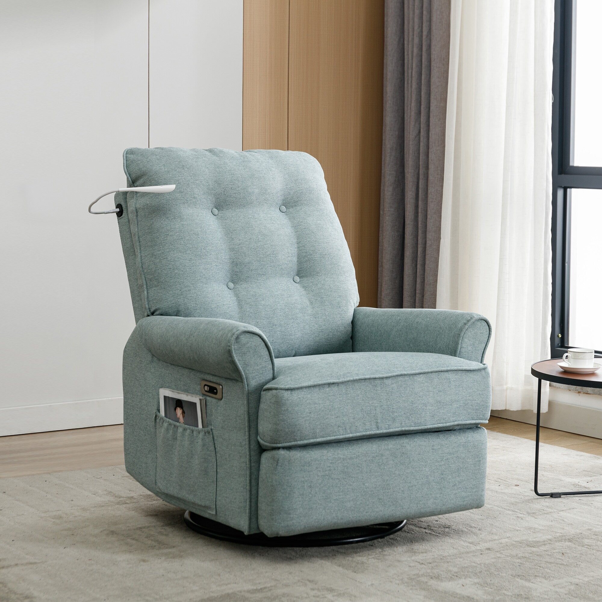 270° Swivel Recliner with USB Ports, Touch Lamp, Side Pocket Storage, and Rocking Base