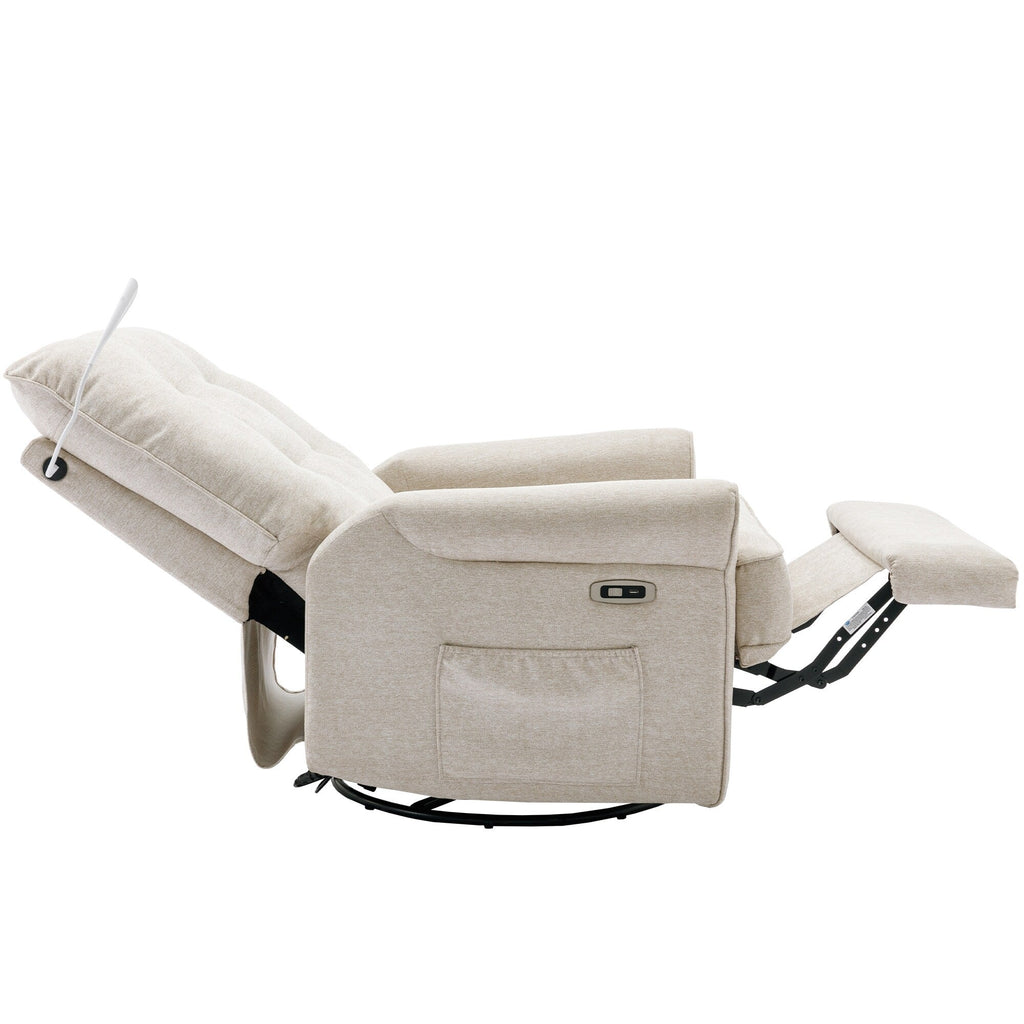 270° Swivel Recliner with USB Ports, Touch Lamp, Side Pocket Storage, and Rocking Base