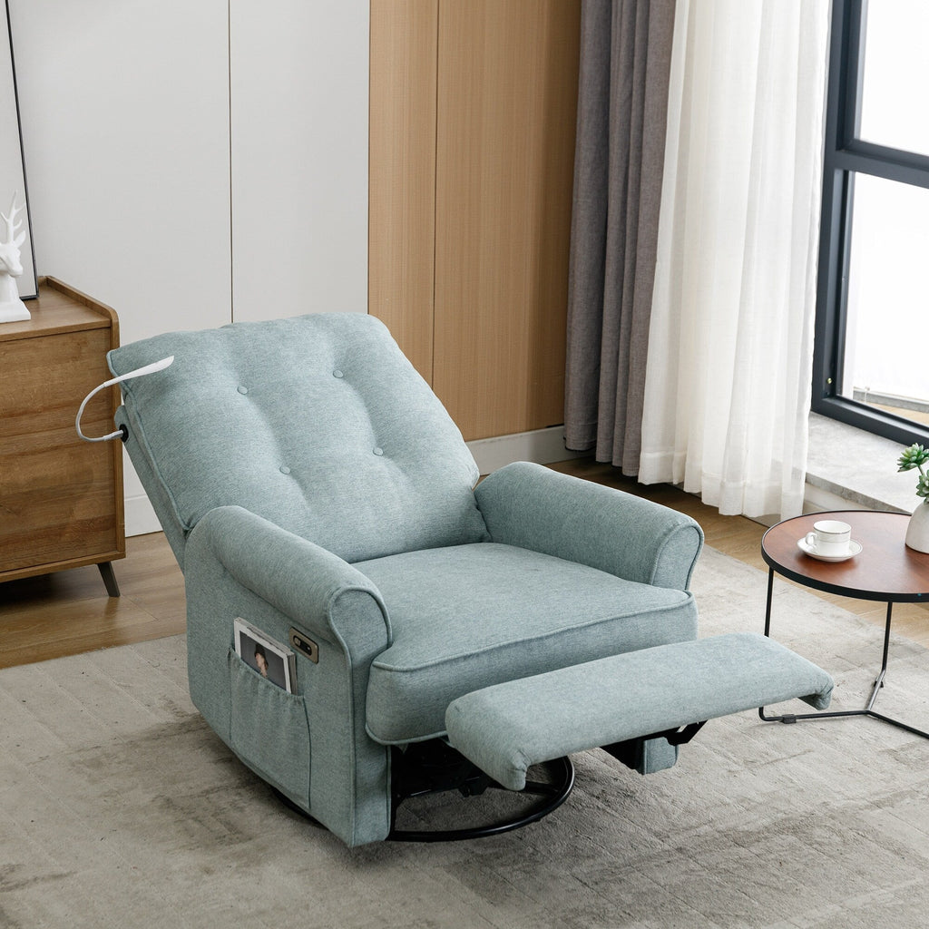 270° Swivel Recliner with USB Ports, Touch Lamp, Side Pocket Storage, and Rocking Base
