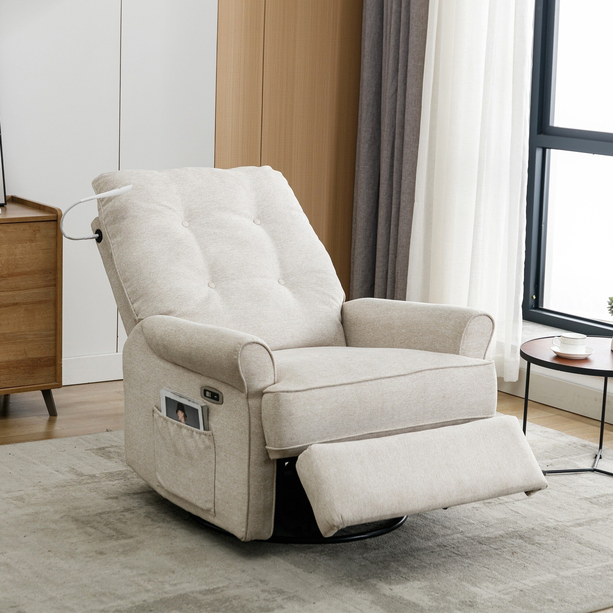 270° Swivel Recliner with USB Ports, Touch Lamp, Side Pocket Storage, and Rocking Base