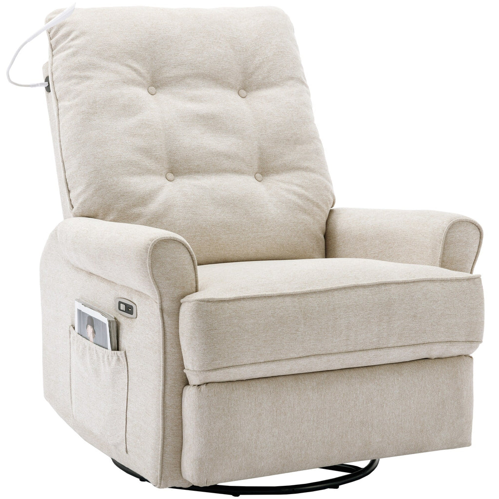 270° Swivel Recliner with USB Ports, Touch Lamp, Side Pocket Storage, and Rocking Base