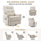 270° Swivel Recliner with USB Ports, Touch Lamp, Side Pocket Storage, and Rocking Base