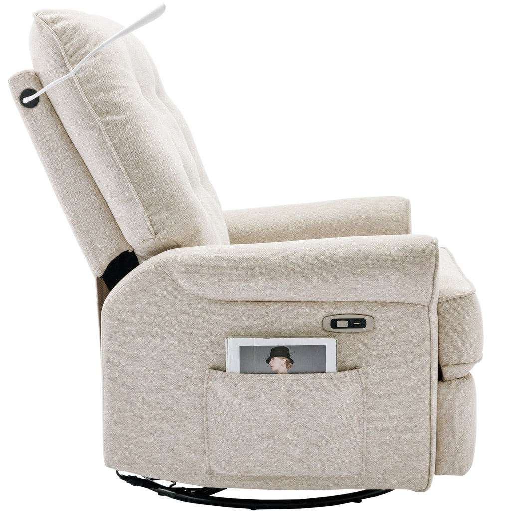 270° Swivel Recliner with USB Ports, Touch Lamp, Side Pocket Storage, and Rocking Base