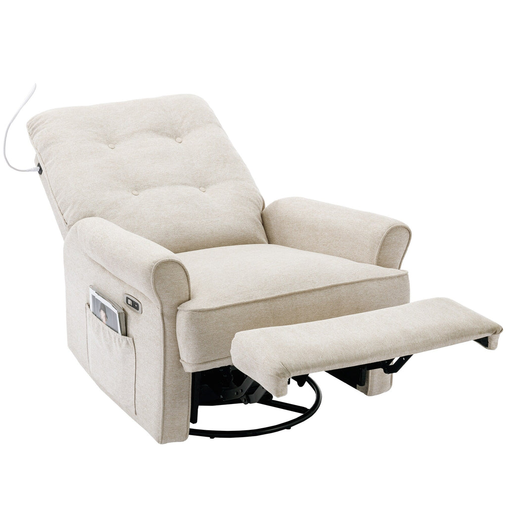 270° Swivel Recliner with USB Ports, Touch Lamp, Side Pocket Storage, and Rocking Base