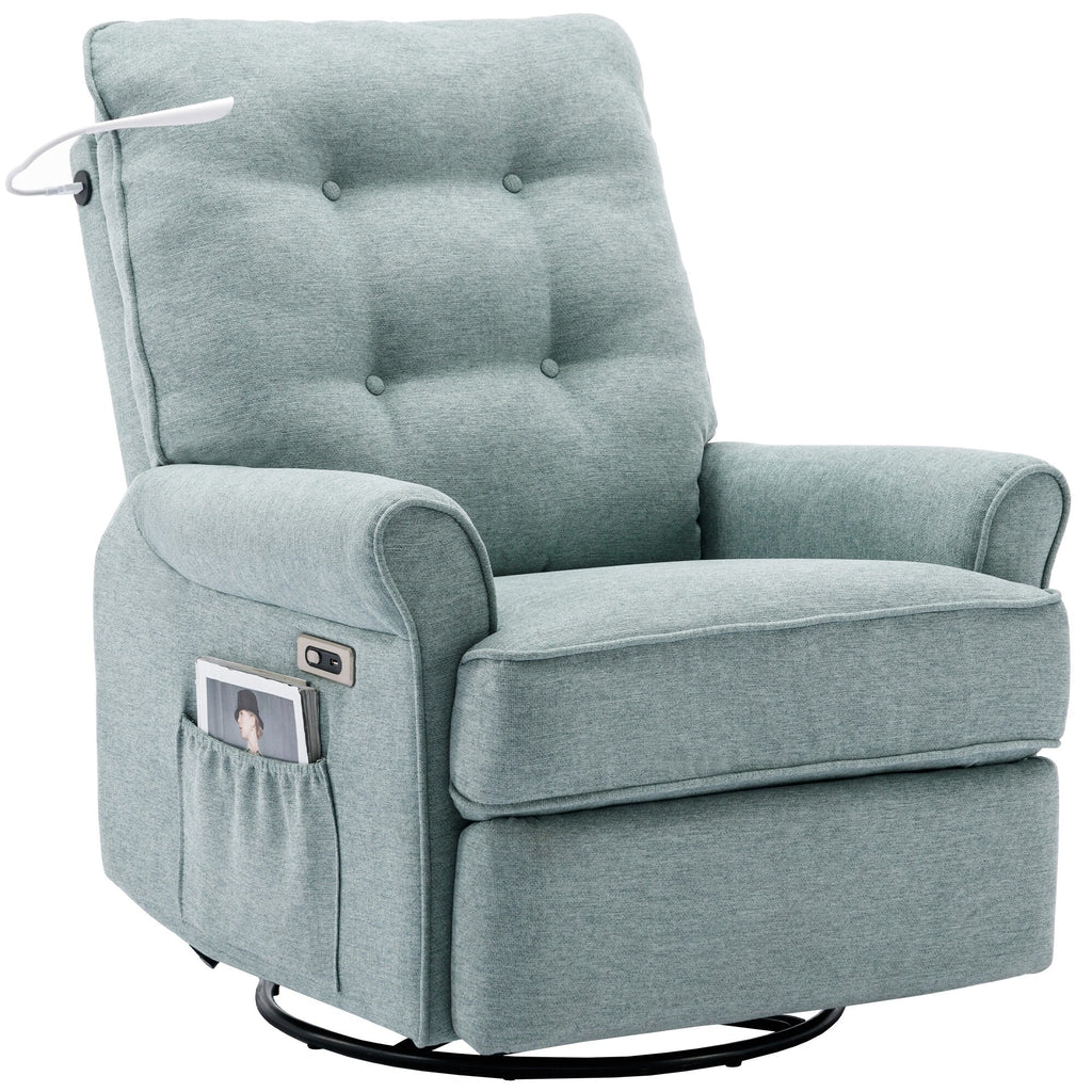 270° Swivel Recliner with USB Ports, Touch Lamp, Side Pocket Storage, and Rocking Base