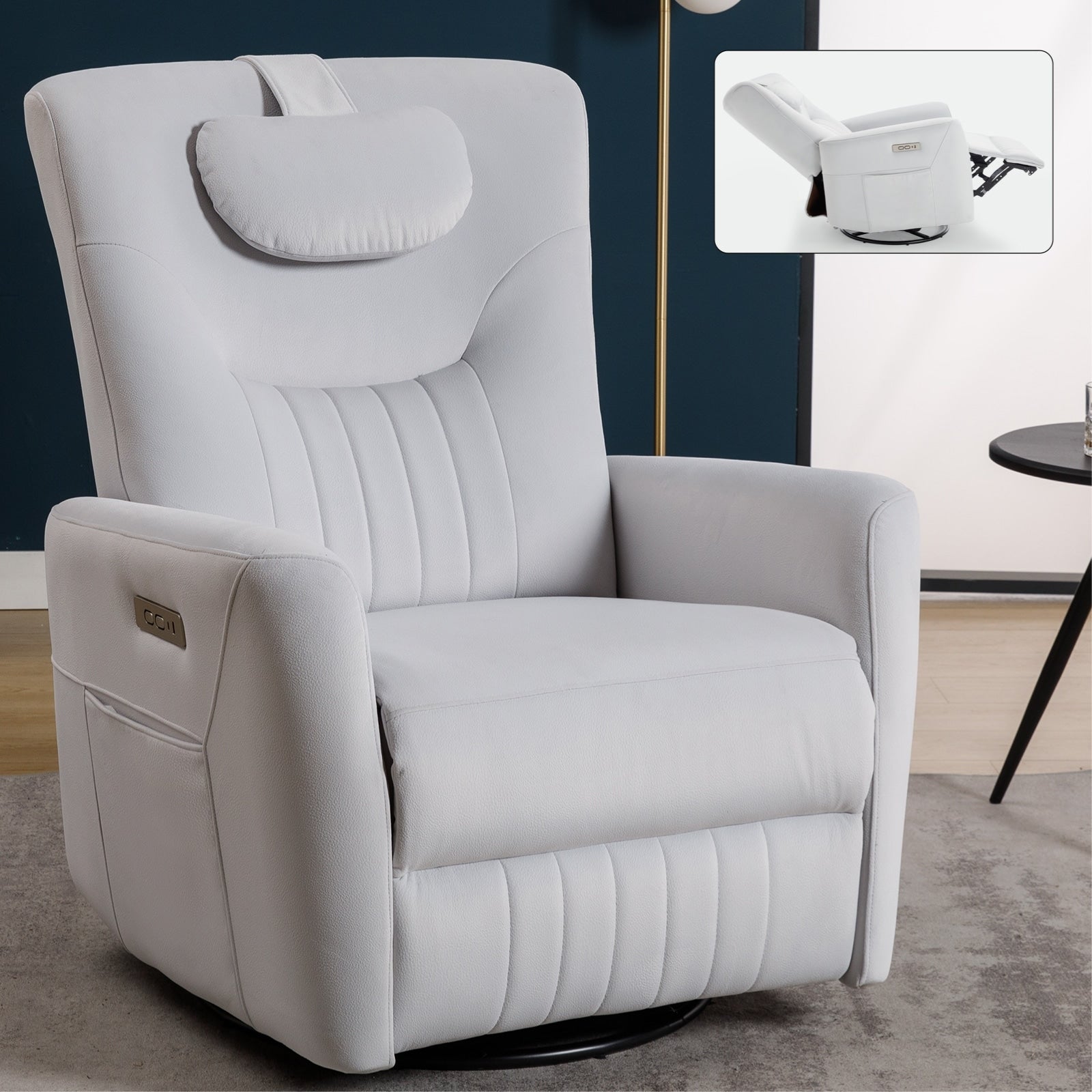270Â° Swivel Rocker Power Recliner Chair, Support Pillow, USB, Type-C