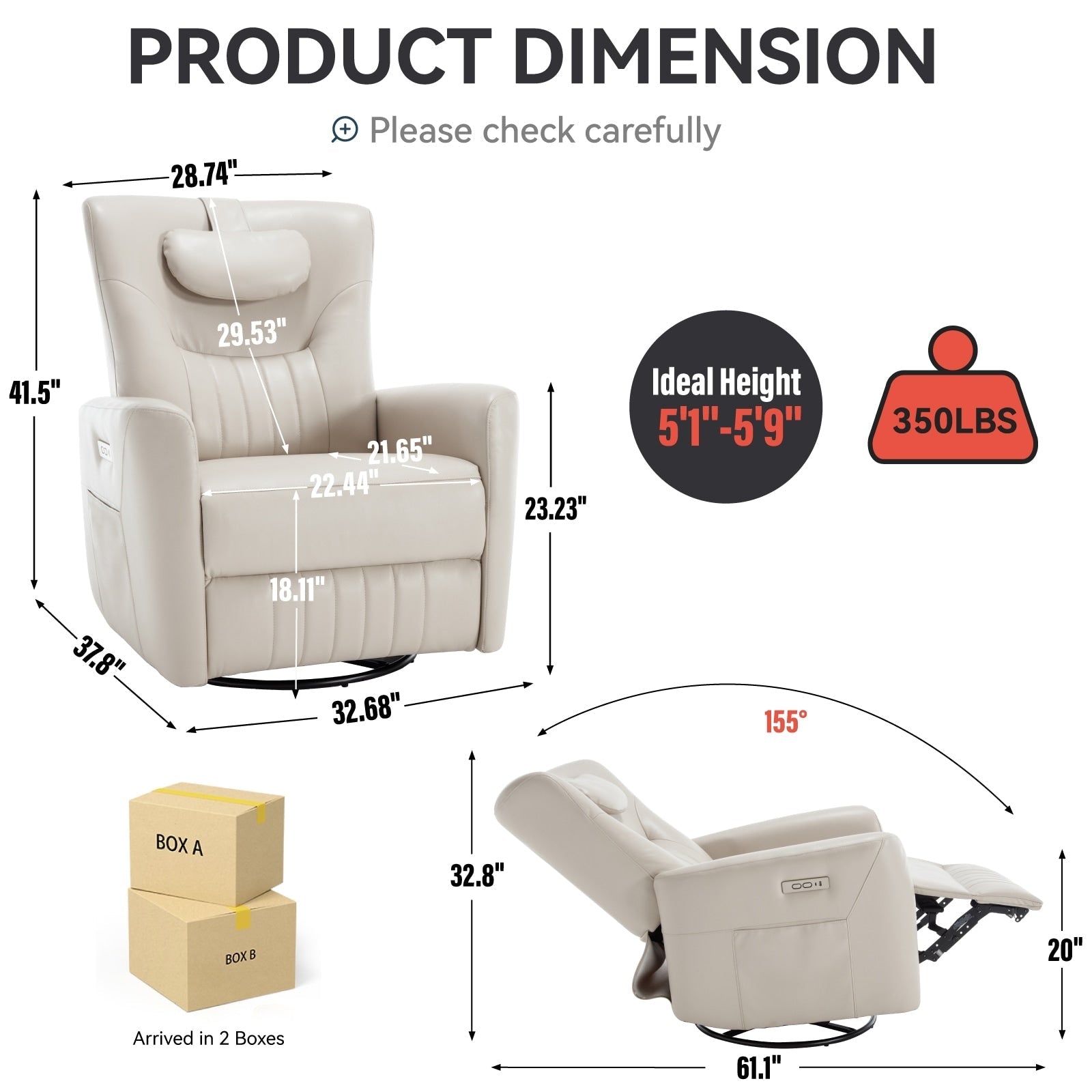 270Â° Swivel Rocker Power Recliner Chair, Support Pillow, USB, Type-C