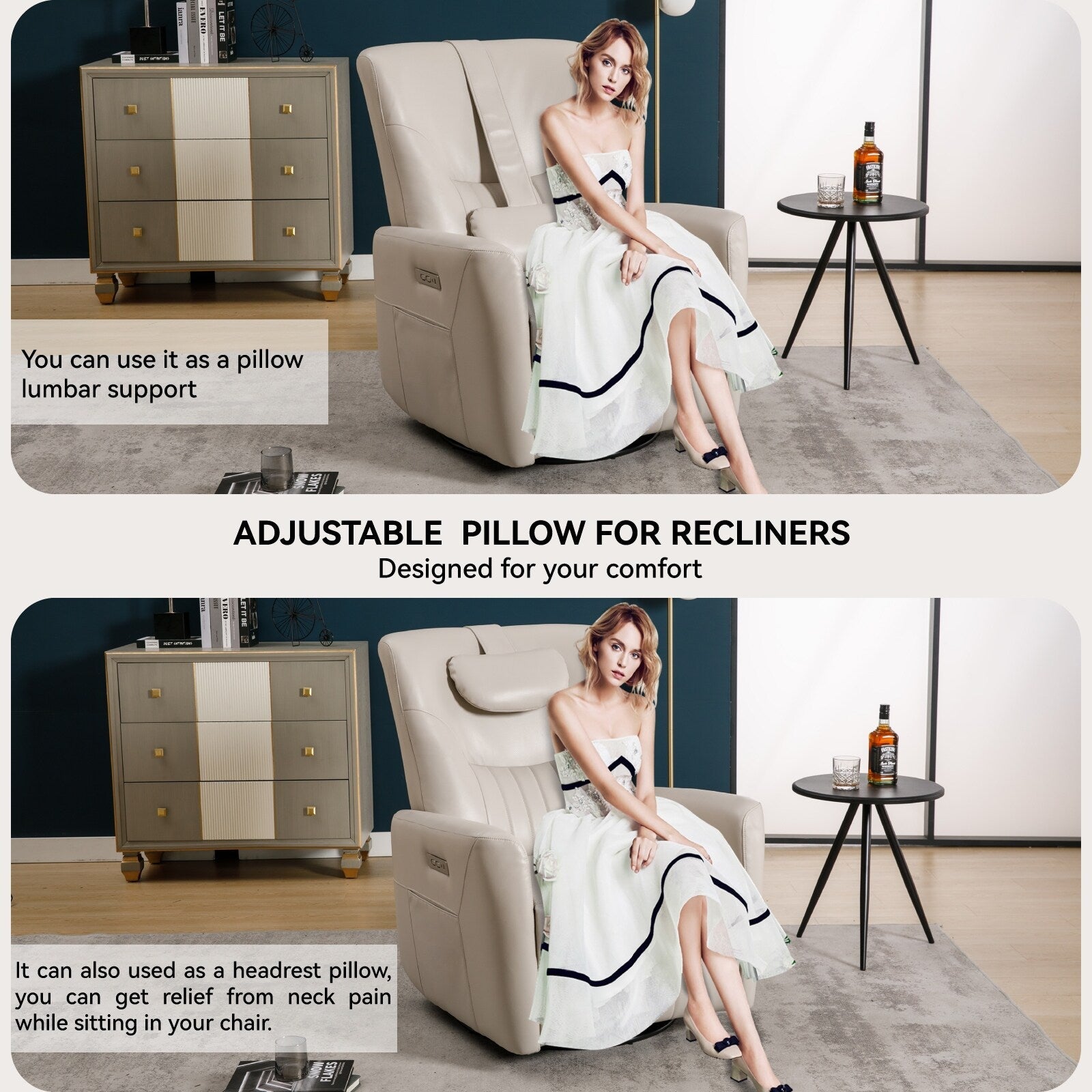270Â° Swivel Rocker Power Recliner Chair, Support Pillow, USB, Type-C