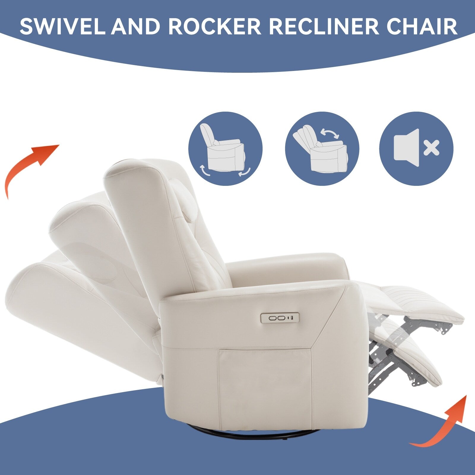 270Â° Swivel Rocker Power Recliner Chair, Support Pillow, USB, Type-C