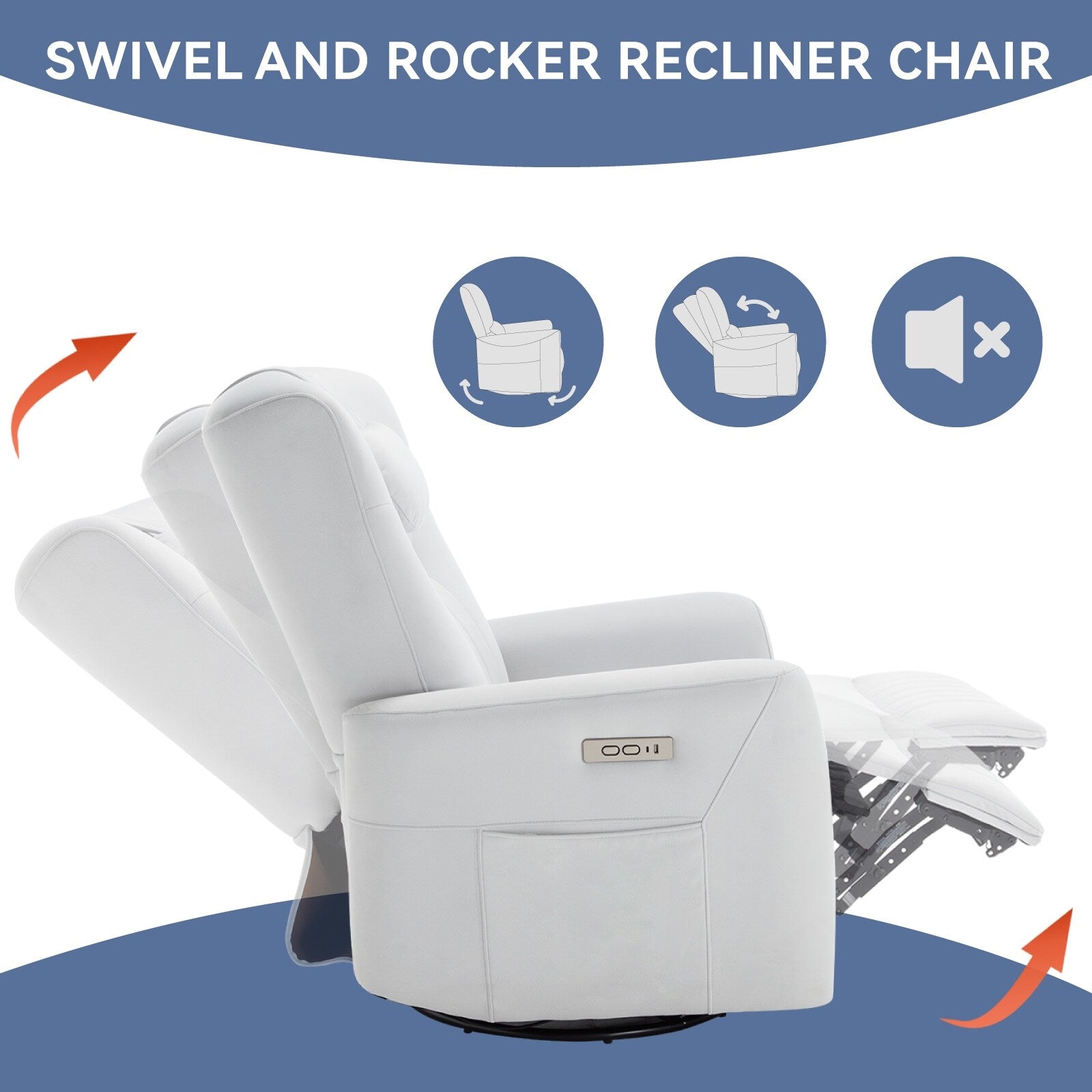 270Â° Swivel Rocker Power Recliner Chair, Support Pillow, USB, Type-C