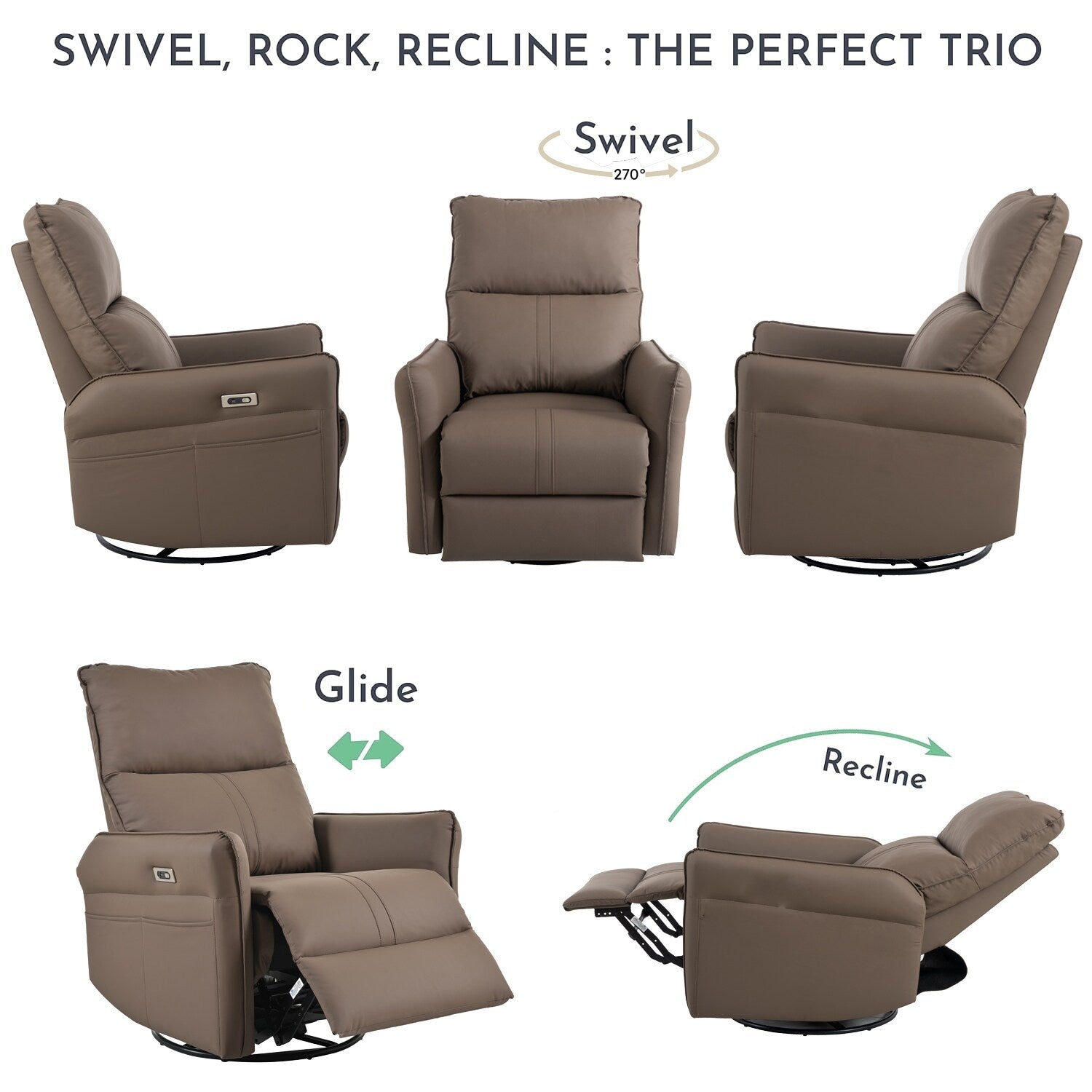 270° Swivel Rocker Power Recliner with USB Ports