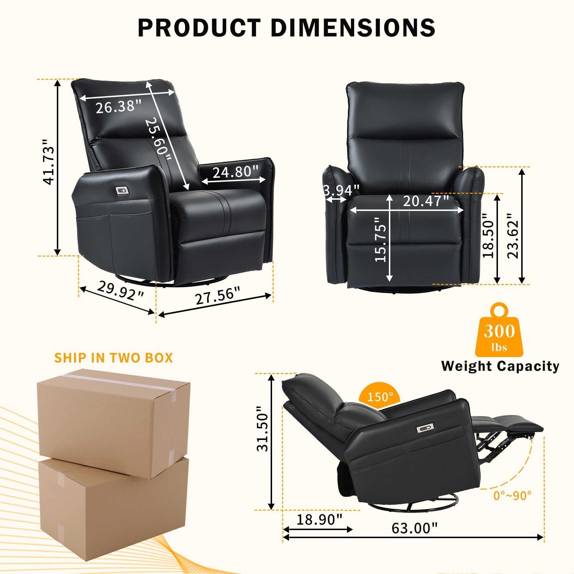 270° Swivel Rocker Power Recliner with USB Ports