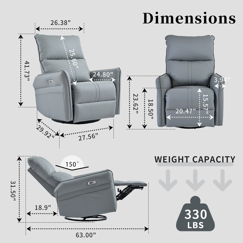 270° Swivel Rocker Power Recliner with USB Ports