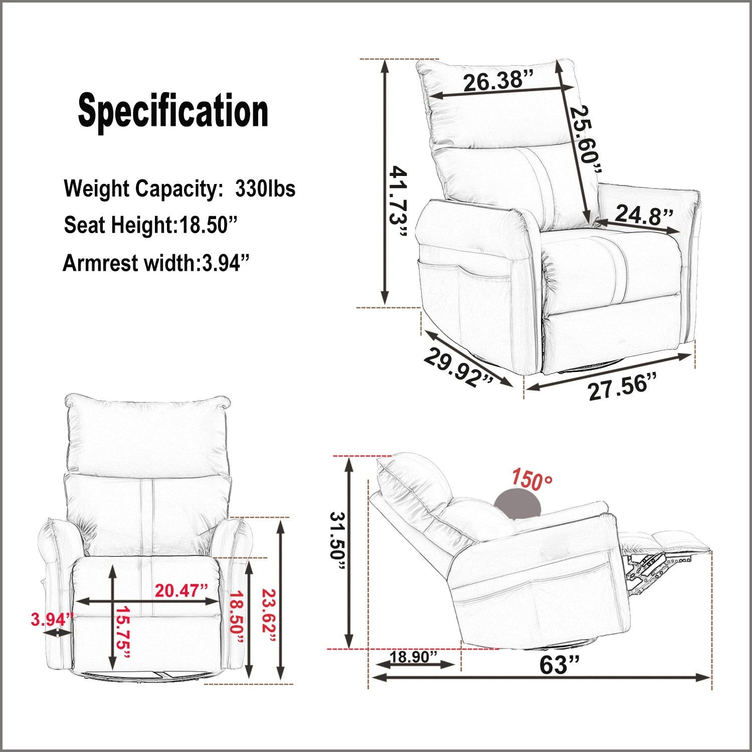 270° Swivel Rocker Power Recliner with USB Ports