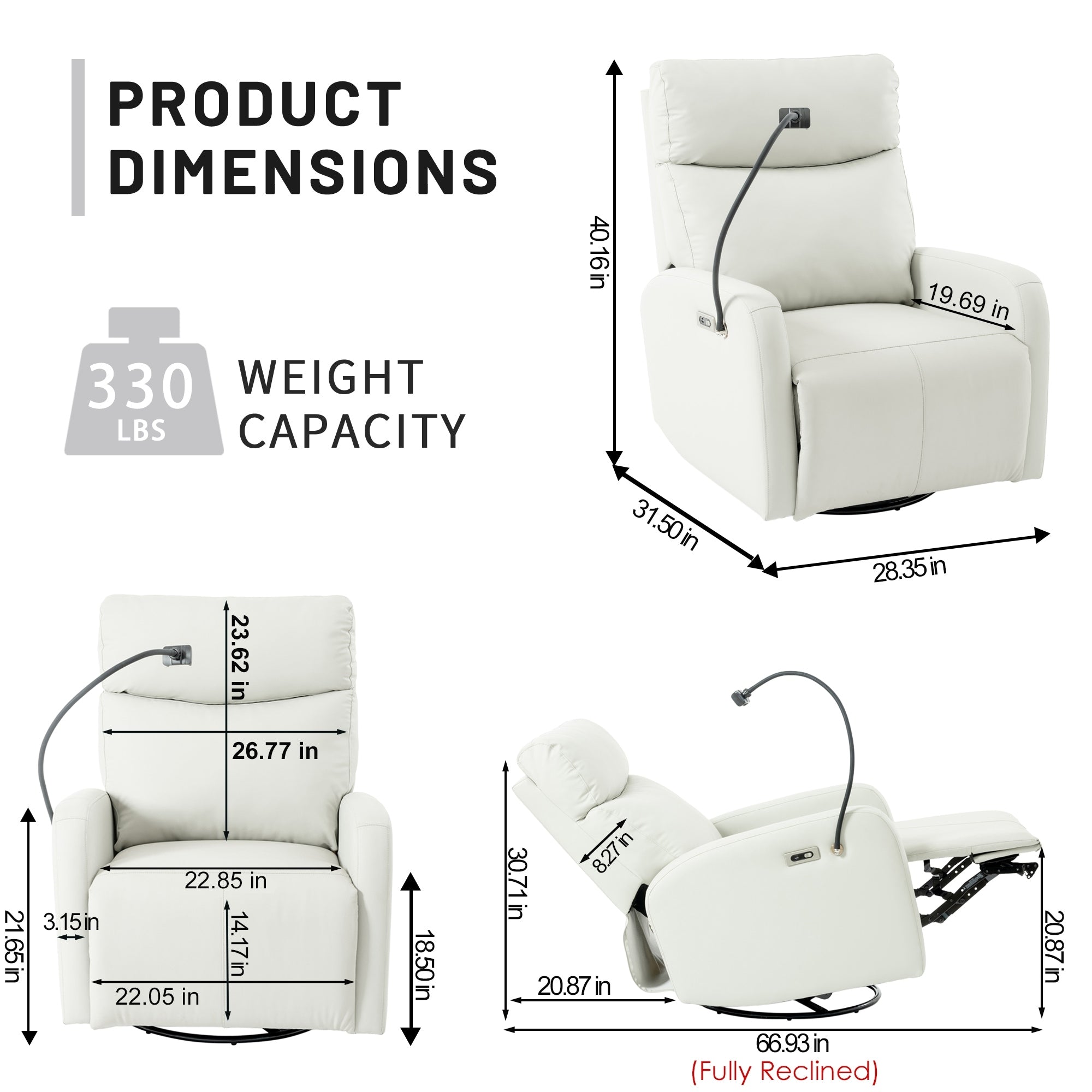 270Â° Swivel Rocking Recliner with USB Ports, Electric Recline, and Overstuffed Comfort for Ultimate Relaxation