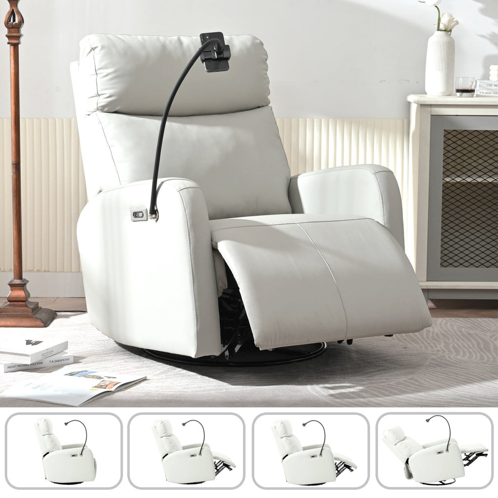 270Â° Swivel Rocking Recliner with USB Ports, Electric Recline, and Overstuffed Comfort for Ultimate Relaxation