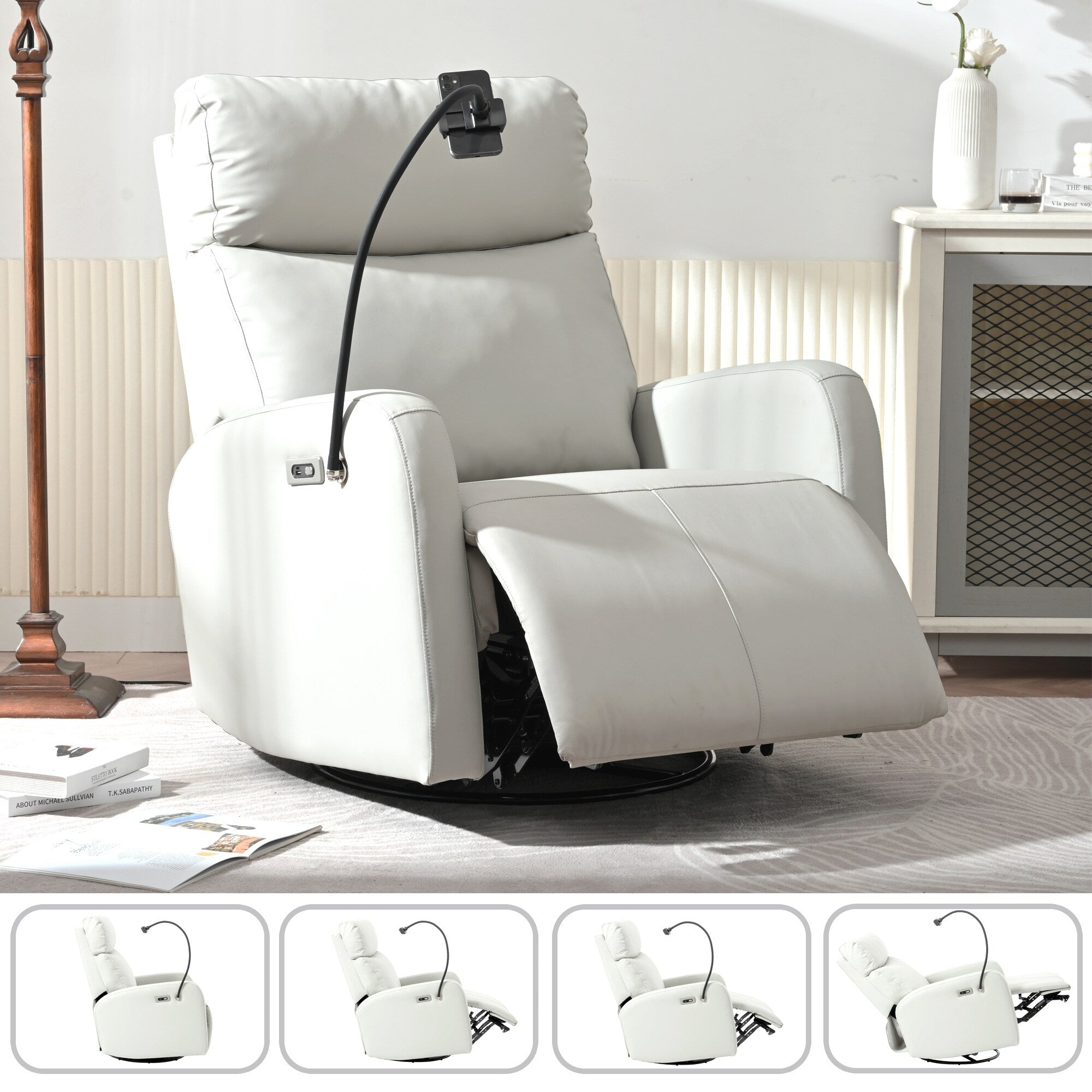 270Â° Swivel Rocking Recliner with USB Ports, Electric Recline, and Overstuffed Comfort for Ultimate Relaxation
