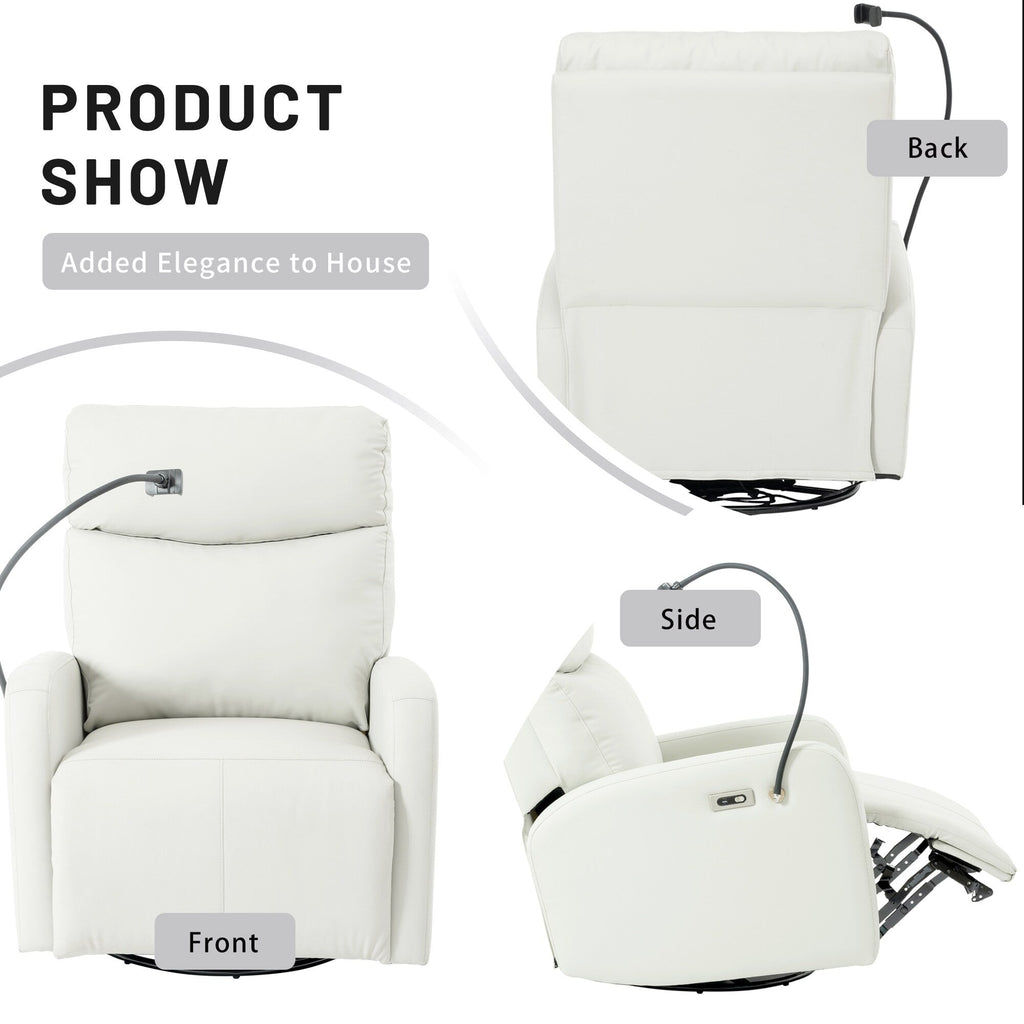 270Â° Swivel Rocking Recliner with USB Ports, Electric Recline, and Overstuffed Comfort for Ultimate Relaxation