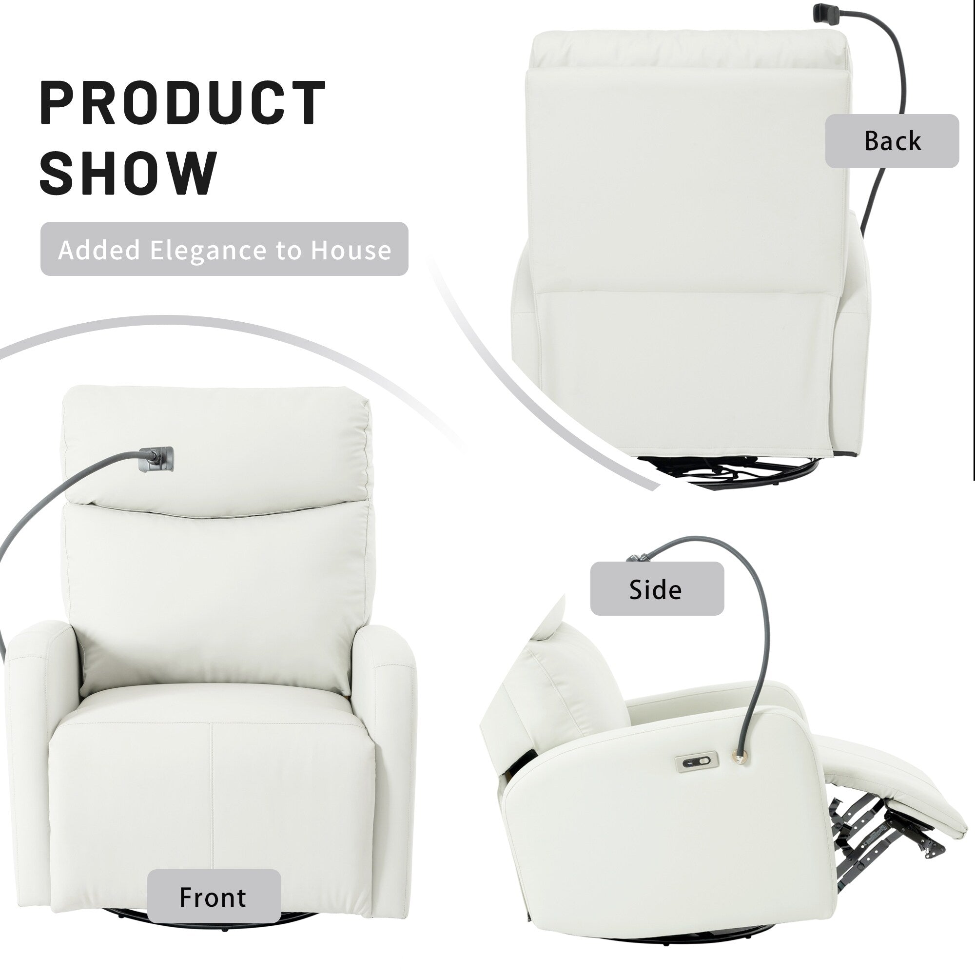 270Â° Swivel Rocking Recliner with USB Ports, Electric Recline, and Overstuffed Comfort for Ultimate Relaxation