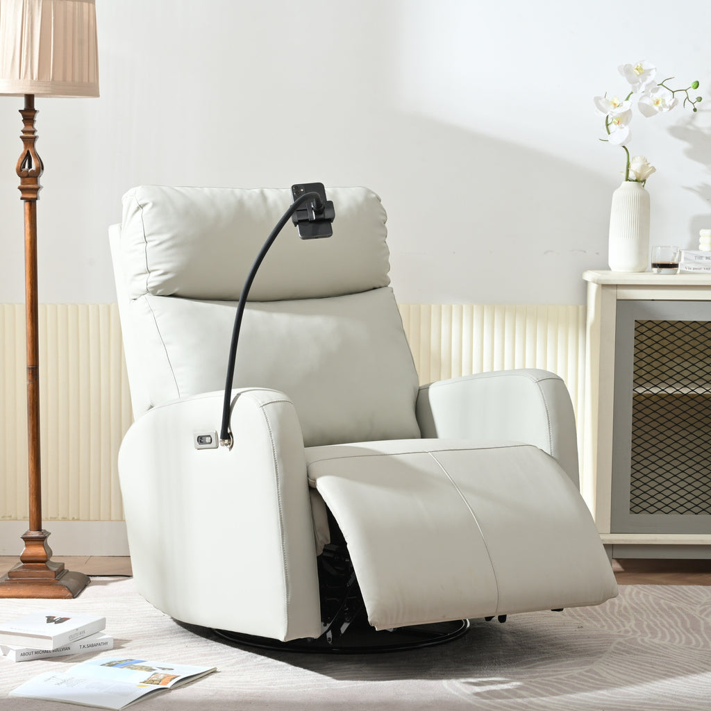 270Â° Swivel Rocking Recliner with USB Ports, Electric Recline, and Overstuffed Comfort for Ultimate Relaxation