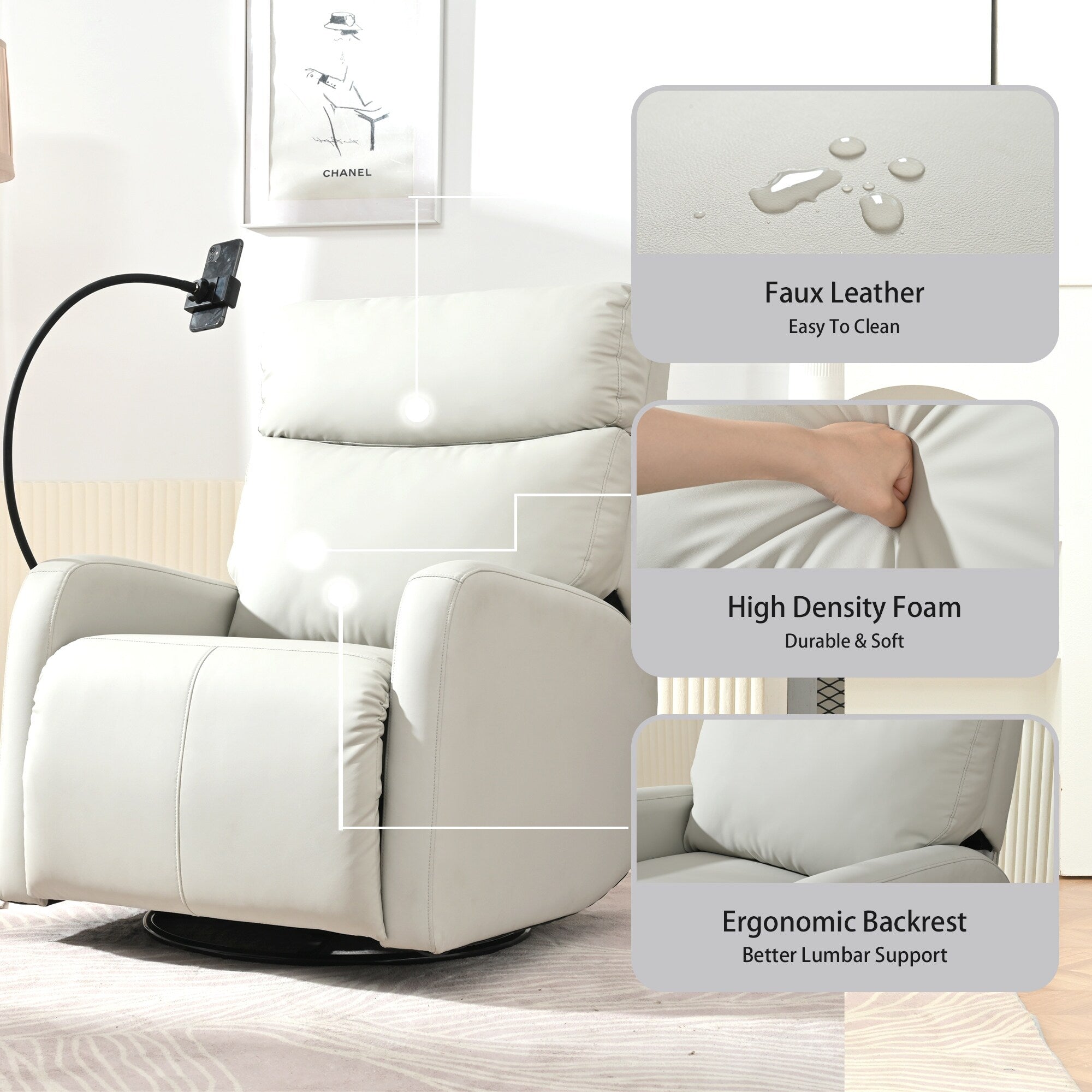 270Â° Swivel Rocking Recliner with USB Ports, Electric Recline, and Overstuffed Comfort for Ultimate Relaxation