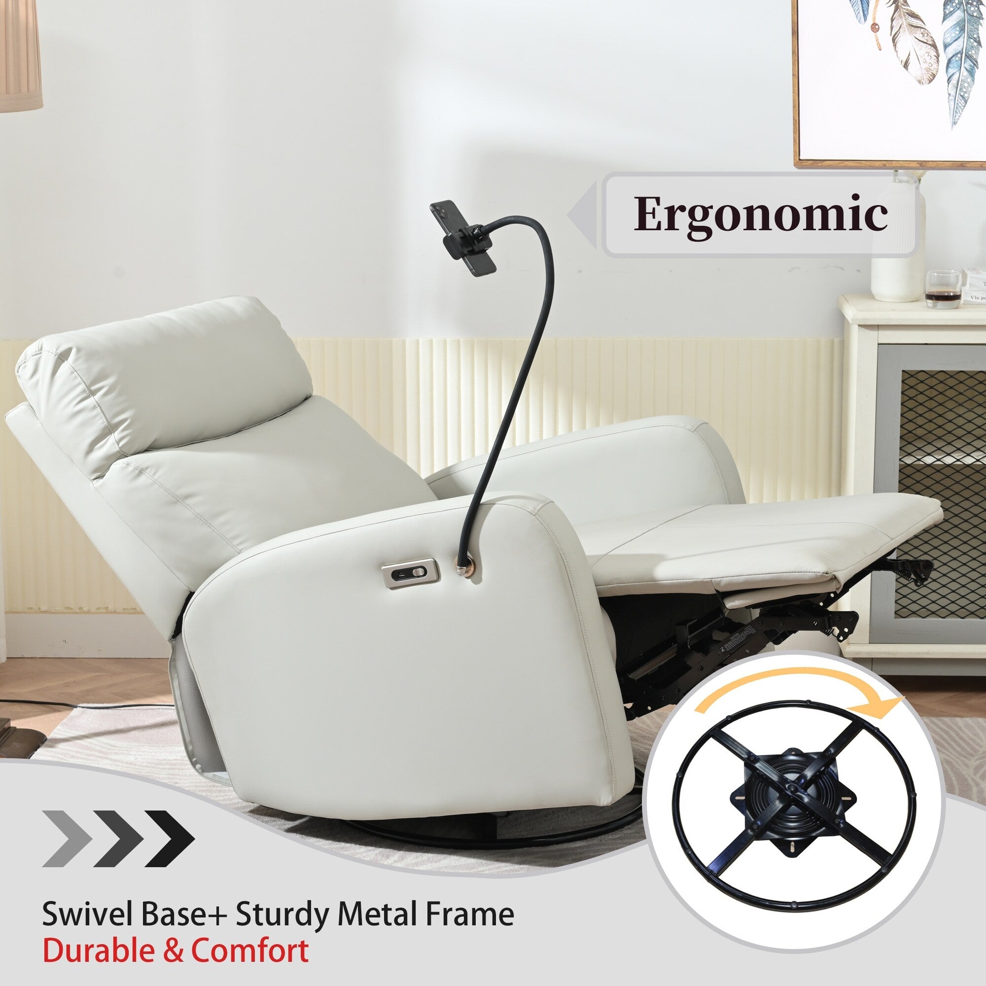 270Â° Swivel Rocking Recliner with USB Ports, Electric Recline, and Overstuffed Comfort for Ultimate Relaxation