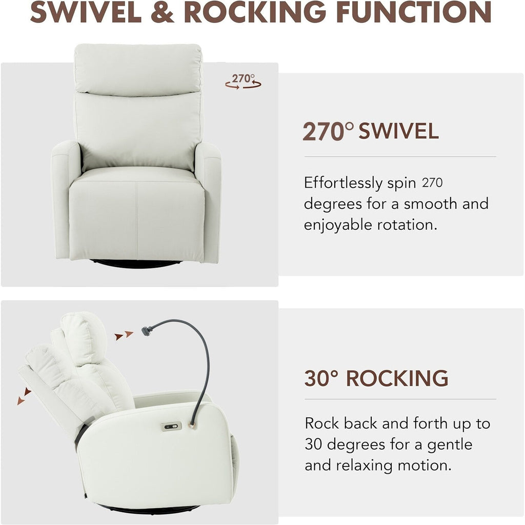 270Â° Swivel Rocking Recliner with USB Ports, Electric Recline, and Overstuffed Comfort for Ultimate Relaxation