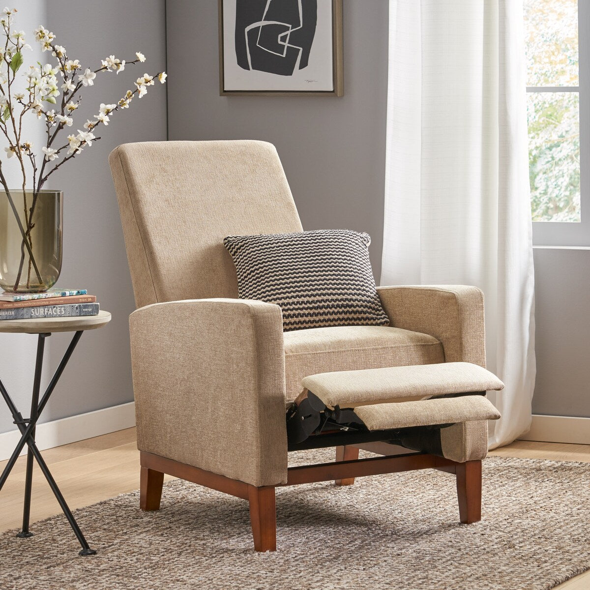 27 Wide Wood Hand Manual Club Recliner Classic Overstuffed Single Recliner Sofa,Living Room Furniture