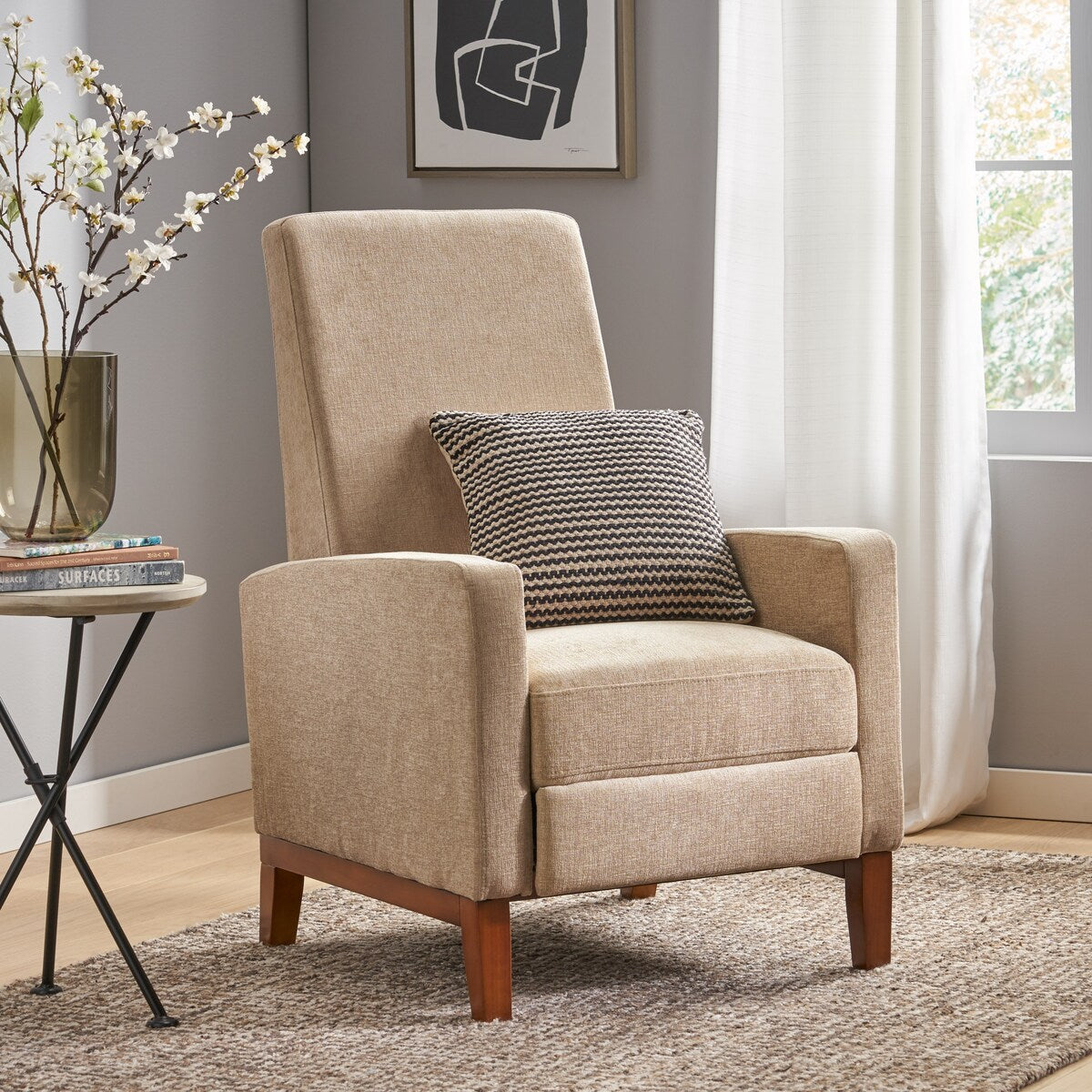 27 Wide Wood Hand Manual Club Recliner Classic Overstuffed Single Recliner Sofa,Living Room Furniture