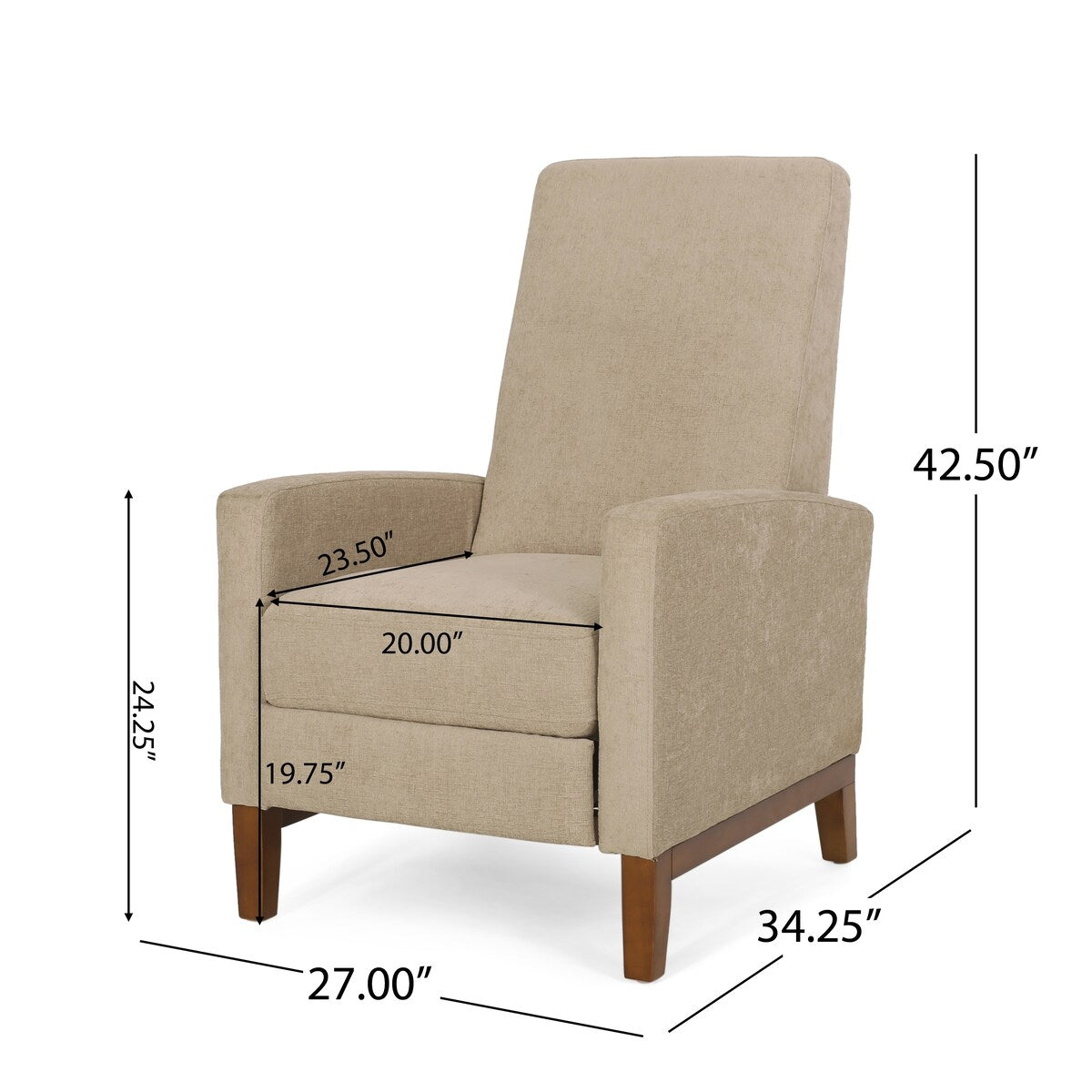 27 Wide Wood Hand Manual Club Recliner Classic Overstuffed Single Recliner Sofa,Living Room Furniture
