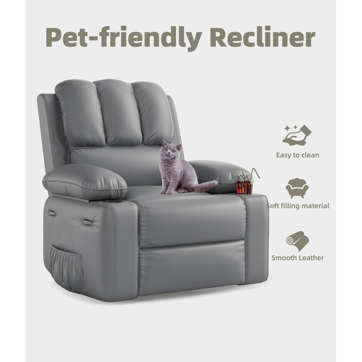 27'' Oversized360° Swivel Recliner Chairs with Heat and Massage