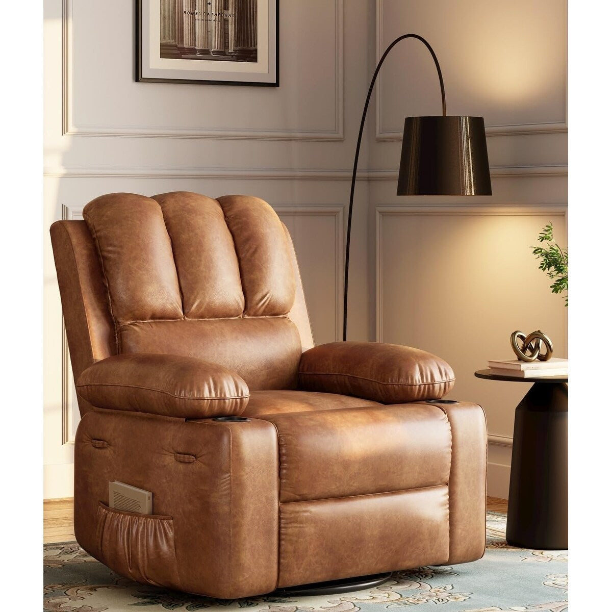 27'' Oversized360° Swivel Recliner Chairs with Heat and Massage