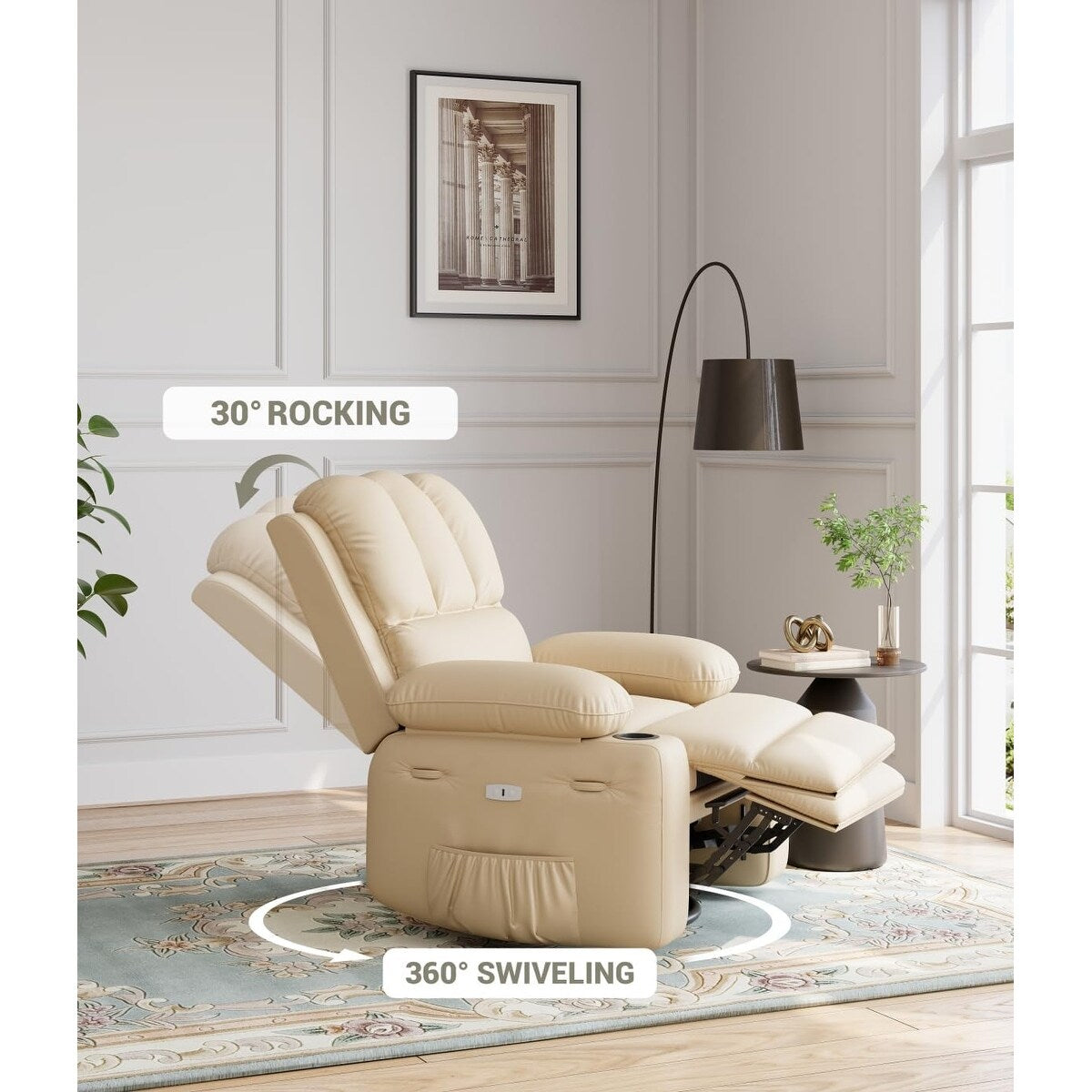 27'' Oversized360° Swivel Recliner Chairs with Heat and Massage