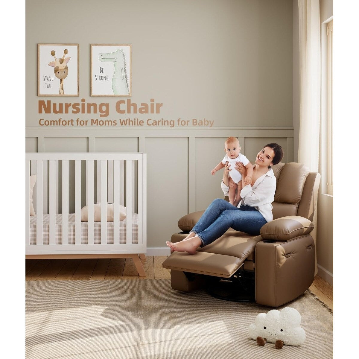 27'' Oversized360° Swivel Recliner Chairs with Heat and Massage