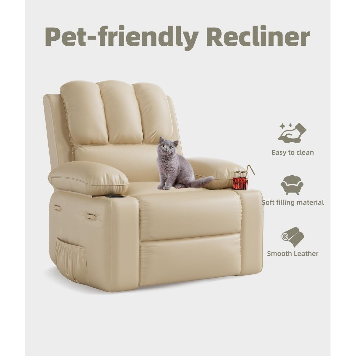 27'' Oversized360° Swivel Recliner Chairs with Heat and Massage