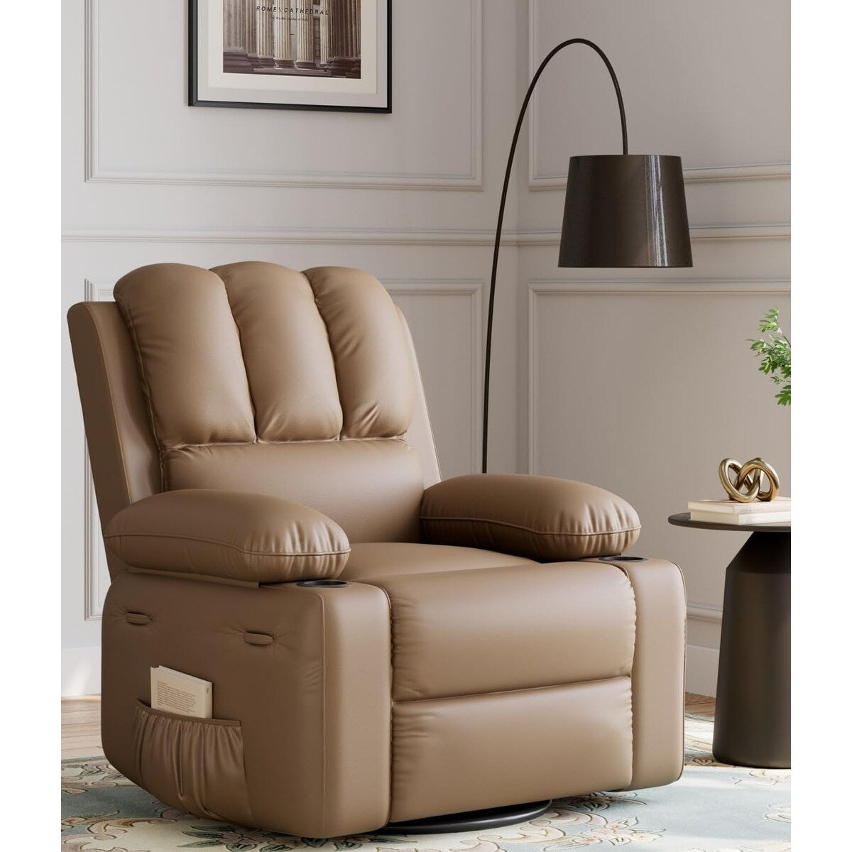 27'' Oversized360° Swivel Recliner Chairs with Heat and Massage